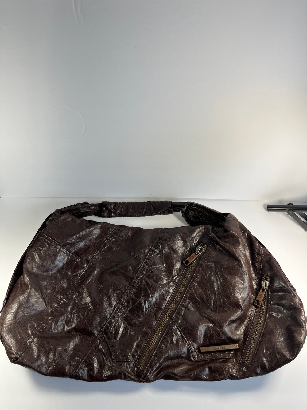 Matt & Nat Vegan Leather Dark Brown Hobo Shoulder Bag with Zippers & Keychain